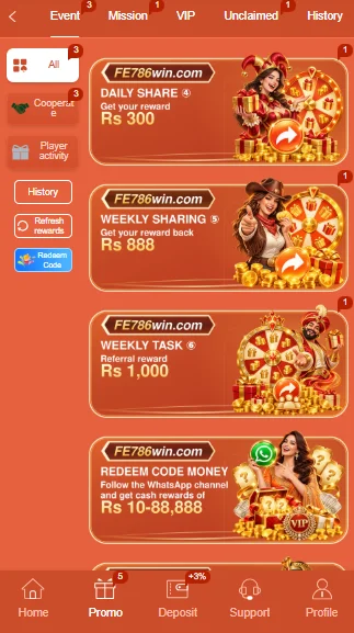 FE786WIN Game promotions